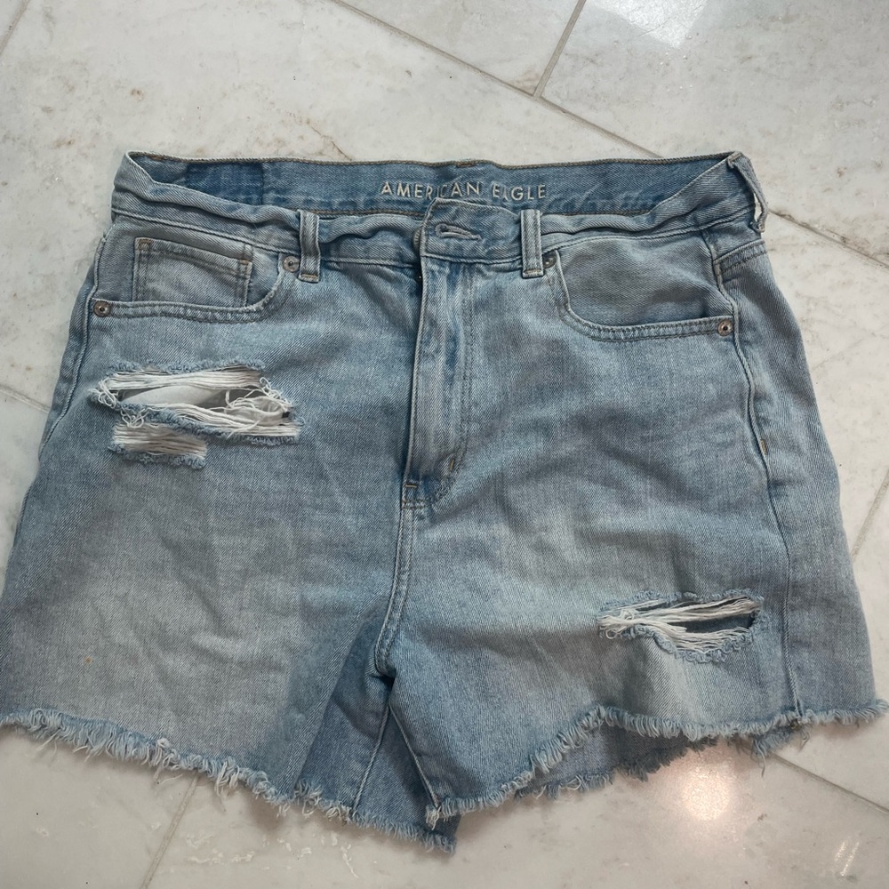 American Eagle Outfitters Blue Distressed Jean Mom Shorts